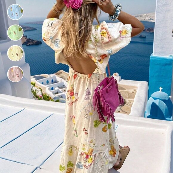 Apricot Casual Women's Elegant Printed Backless Boho Dress - Picture 3 of 11